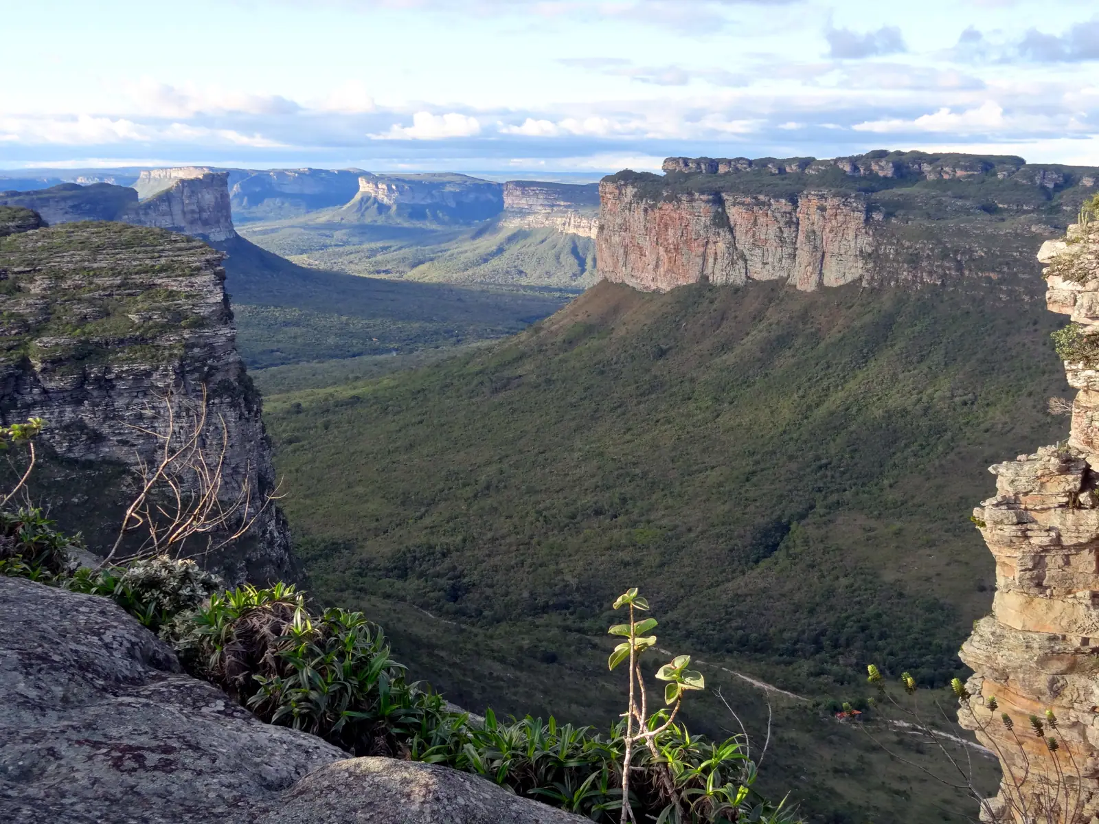 Trilha entre paredões de arenito na Chapada Diamantina, Bahia